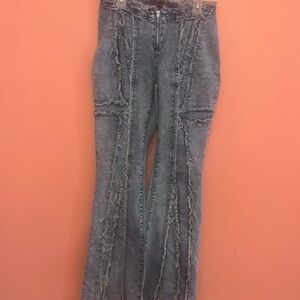 SHEIN Frayed Blue Flare Jeans